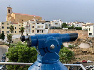 Telescope looking out over Mahon Harbour Menorca