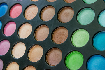 Palette of colored eyeshadows, close-up
