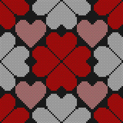 Hearts. Geometric background. Imitation cross stitch. Seamless decorative design for valentine day and wedding cards.