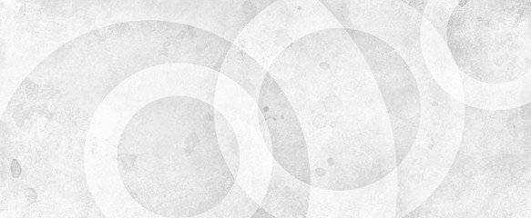 White abstract background with white circle rings in faded distressed vintage grunge texture design, old geometric pattern paper in modern art design - obrazy, fototapety, plakaty