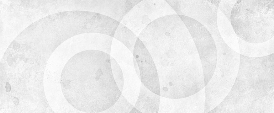 White abstract background with white circle rings in faded distressed vintage grunge texture design, old geometric pattern paper in modern art design © Arlenta Apostrophe