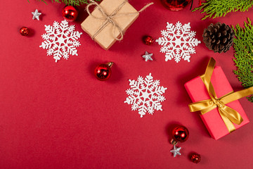 Creative christmas concept. Red background.