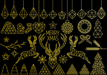 Gold geometric Christmas set, vector
