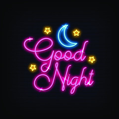 Fototapeta na wymiar Good Night Neon Signs Style Text Vector