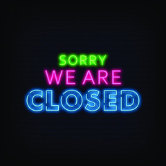 Sorry We are Closed Neon Signs Style Text Vector