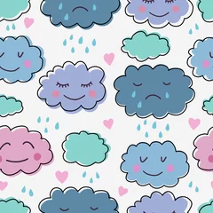 Möbelaufkleber Cute hand drawn seamless pattern with clouds. Background for kids with smiling clouds. Vector illustration © mejorana777