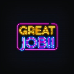 Great Job Neon Signs Style Text Vector