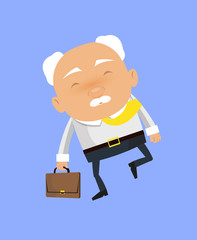 Old Boss Businessman - Cheerful Face with Holding Suitcase