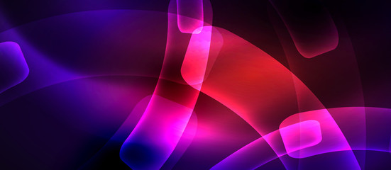 Neon abstract waves background. Shiny lights on bright colors with design elements. Futuristic or technology template illustration, hi-tech concept