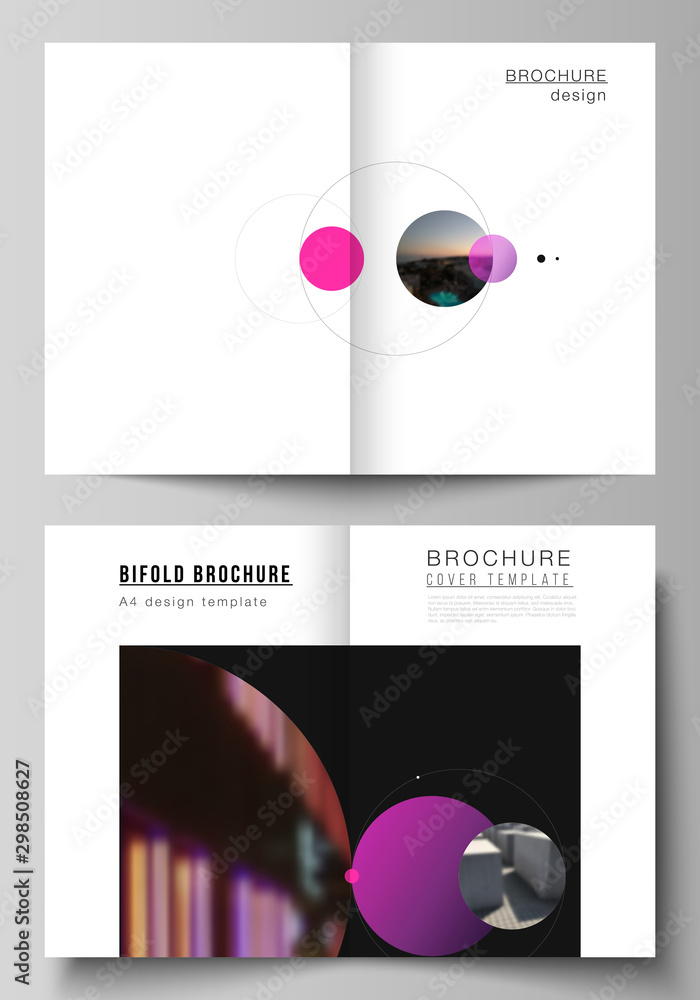 Poster vector layout of two a4 format modern cover mockups design templates for bifold brochure, flyer, boo