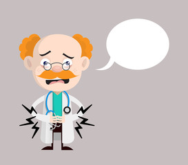 Medical Professional Doctor - Feeling Pain in Stomach with Speech Bubble