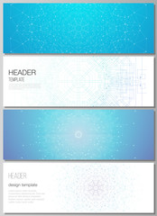 Fototapeta na wymiar The minimalistic vector illustration of the editable layout of headers, banner design templates. Big Data Visualization, geometric communication background with connected lines and dots.