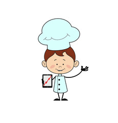 Kitchen Character Chef - Presenting Profit Growing Graph on Tablet