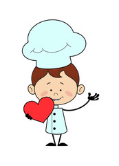 Kitchen Character Chef - Holding a Heart and Showing with Hand