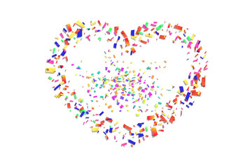 Heart confetti isolated white background. Fall color confetti, heart-shape. Valentine day holiday, romantic wedding border card. Valentines decoration frame. Greeting love design. Vector illustration