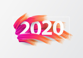 happy new year 2020. 2020 Year on the background imitation of a colorful brushstroke