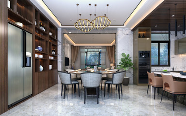 3d render. Dining room interior.