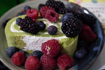 cake roll with berries fruit