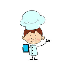 Kitchen Character Chef - Presenting a Tablet with blank screen