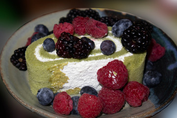 cake roll with berries fruit