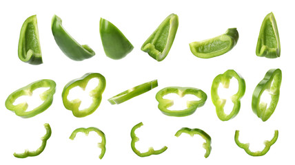 Ripe green bell pepper on white background