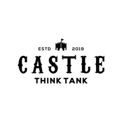 castle logo icon with flags on white background