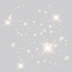 Merry Christmas. golden fire on a transparent background, golden dusty stars. vector illustrator