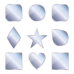 Glass geometric shapes on a transparent background. There is also an oval, square. Star, rhombus, drops.