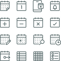 Schedule icons set vector illustration. Contains such icon as event, check list, appointment, calendar, meeting and more. Expanded Stroke
