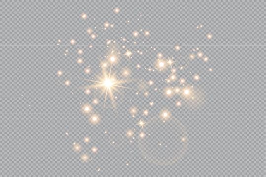Merry Christmas. golden fire on a transparent background, golden dusty stars. vector illustrator