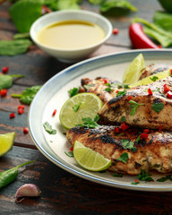 Homemade Grilled Chicken Breast in lime sauce with herbs