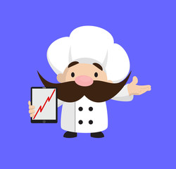 Funny Short Chef - Presenting Profit Growing Graph on Tablet