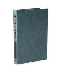 Book with blank blue cover on white background