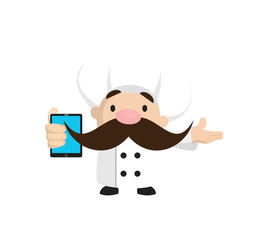 Funny Short Chef - Presenting a Tablet with blank screen