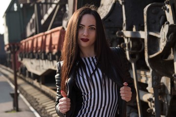 Fototapeta na wymiar girl near the train