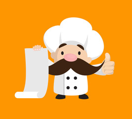 Funny Short Chef - Holding a Paper Scroll and Showing Thumbs Up