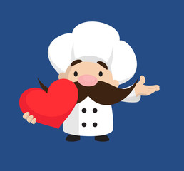 Funny Short Chef - Holding a Heart and Showing with Hand