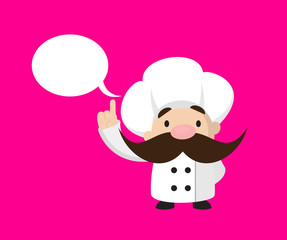 Funny Short Chef - Smiling and Pointing to Speech Bubble
