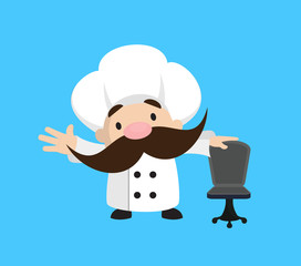 Funny Short Chef - Standing with Chair and Gesturing with Hand