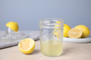 Freshly squeezed lemon juice on light table