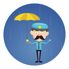 Funny Policeman Cop - Standing in Rain with Umbrella