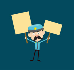 Funny Policeman Cop - Holding Placards in Both Hands