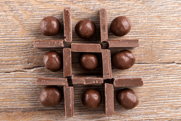 Chocolate pieces and balls.