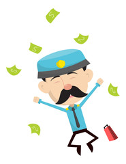 Funny Policeman Cop - Jumping in Excitement with money