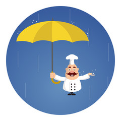 Fat Funny Chef - Standing in Rain with Umbrella