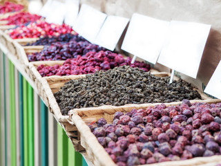 Dried berries on the counter.