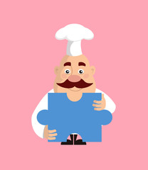 Fat Funny Chef - Holding a Jigsaw Puzzle Piece