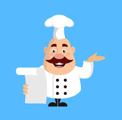 Fat Funny Chef - Holding a Paper and Announcing