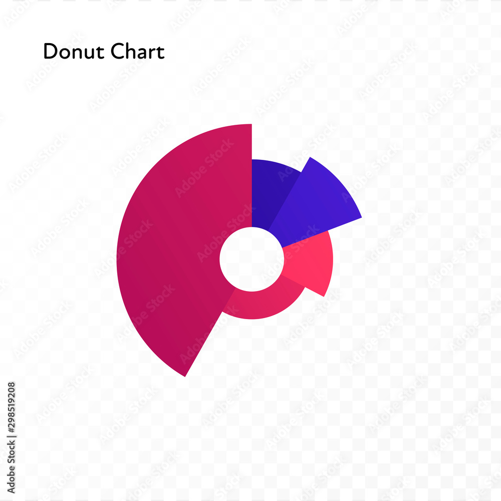 Poster vector color flat chart diagram icon illustration. red and blue gradient donut chart. different scal