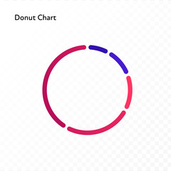 Vector color flat chart diagram icon illustration. Red and blue thin donut line chart. Round isolated on transparent background. Design element for finance, statistics, analitics,ui, report, web.